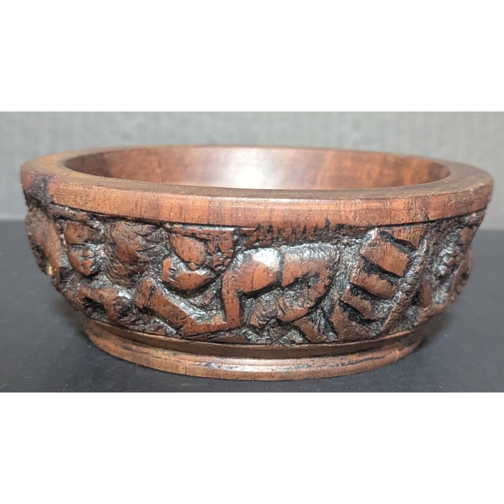 Vintage African Malawi Craftsman Hand Carved African Ebony Wood Bowl Numbered
